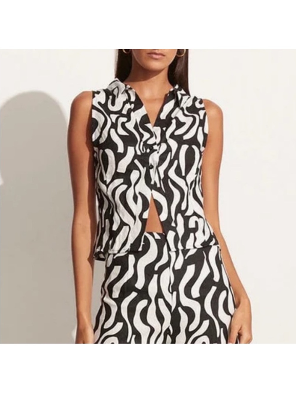 Faithfull The Brand Thalika Black and White Linen Top